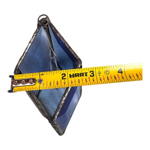 Stained Glass Blue Diamond Hang Ornament Spinner Crystal Prism Garden Suncatcher - Picture 6 of 8